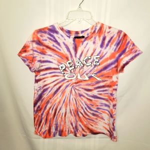 a.lab Tie-Dyed "Peace Out" Cropper T-Shirt, Size Medium